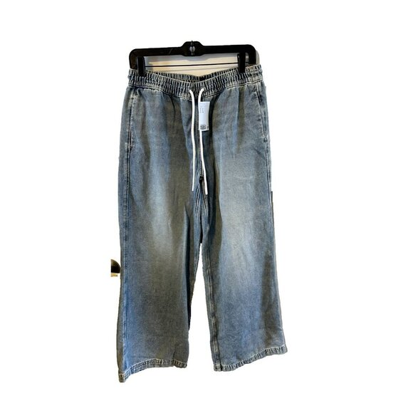 NWT H&M Divided Jeans Womens S Wide Leg Blue Stonewashed Drawstring Denim Jeans - Picture 1 of 4